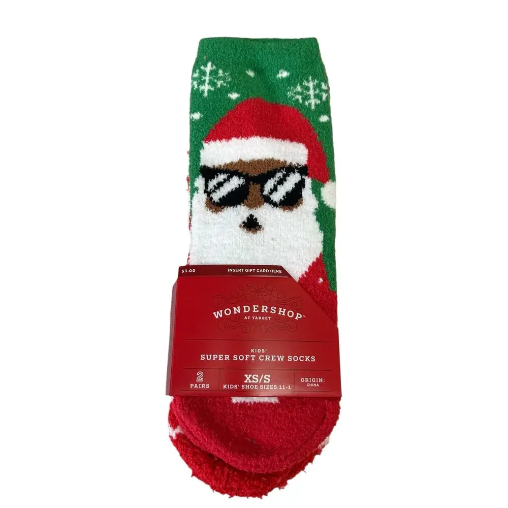 NWT Wondershop at Target Kids Super Soft Santa Crew Socks 2 Pairs XS/S (11-1)